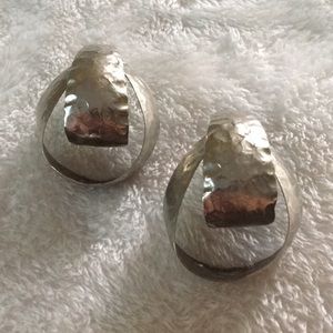 Vintage silver metal abstract hoop stud earrings